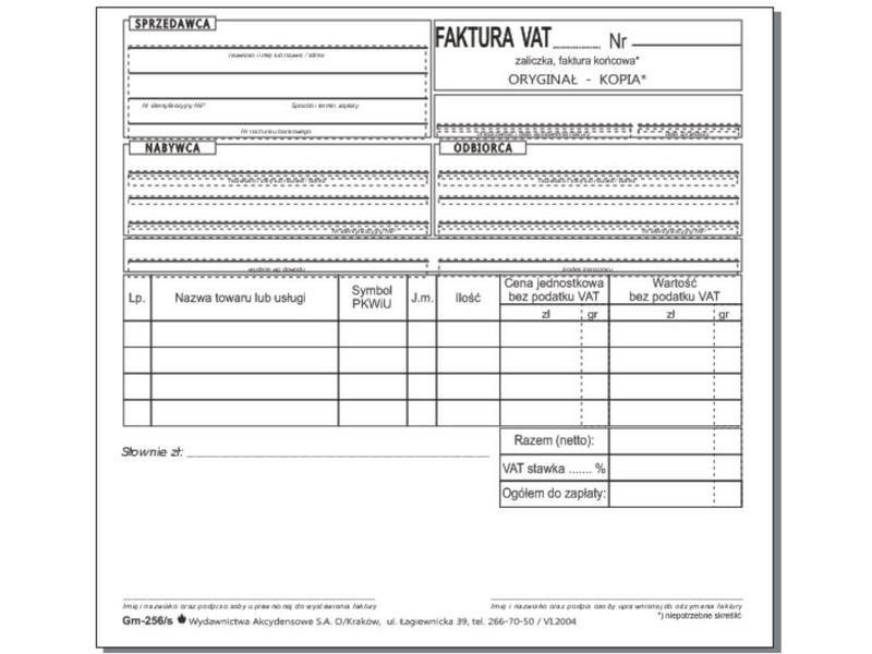 Wzór faktury bez VAT