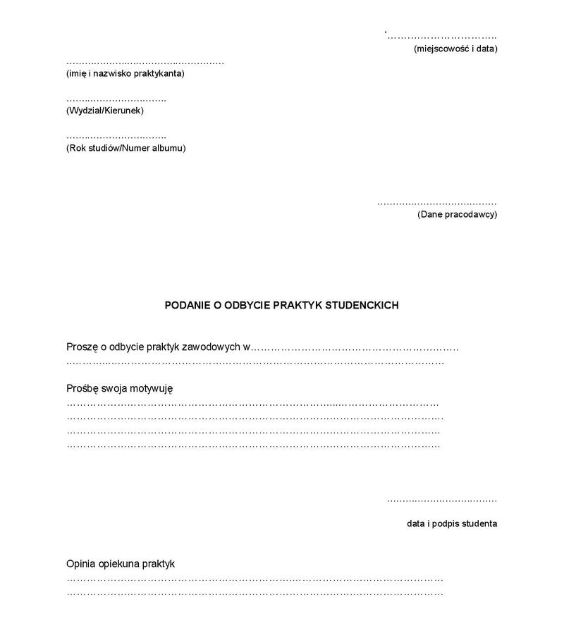 Podanie o praktyki