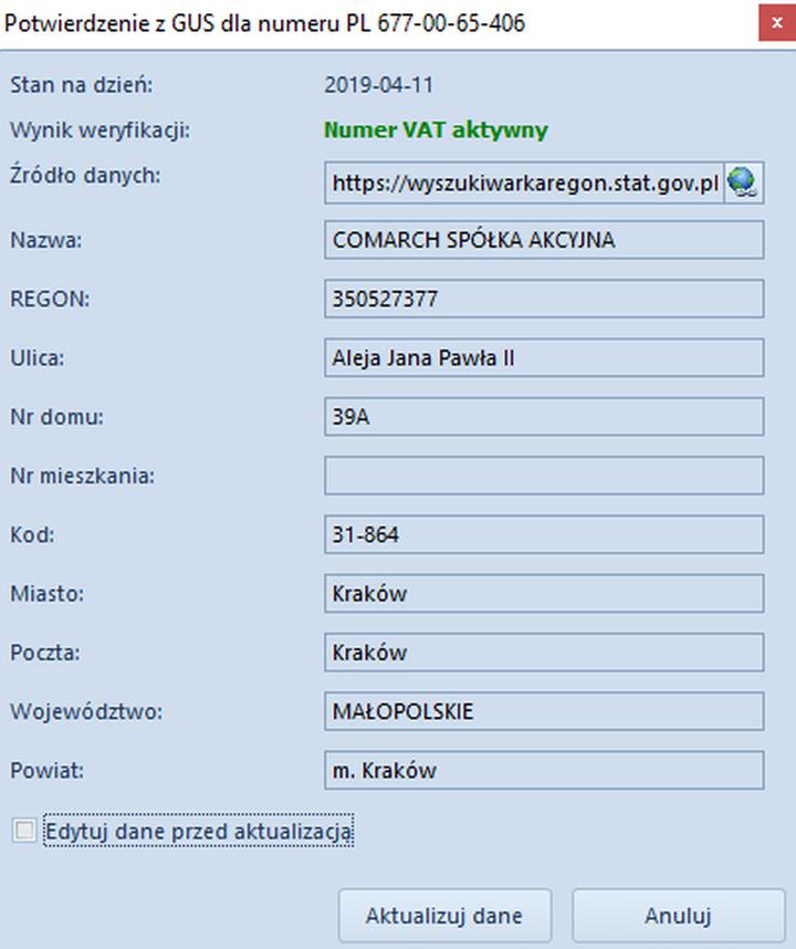 Weryfikacja kontrahenta na podstawie NIP