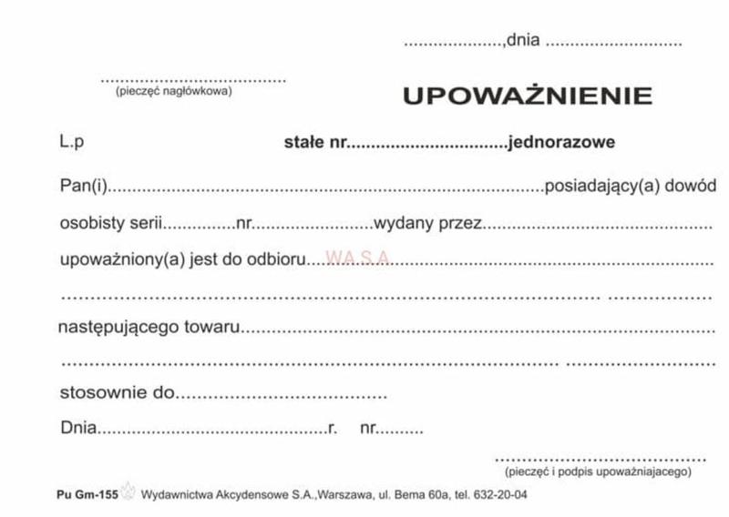 Wzór upoważnienia do pobrania