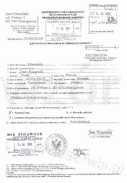 Zaświadczenie o niekaralności
