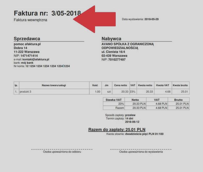 Wystawianie faktur wewnętrznych